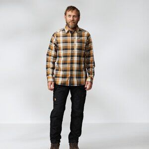Brown Navy Long Sleeve Flannel FjallRaven Fjallglim Shirt Mens M Plaid